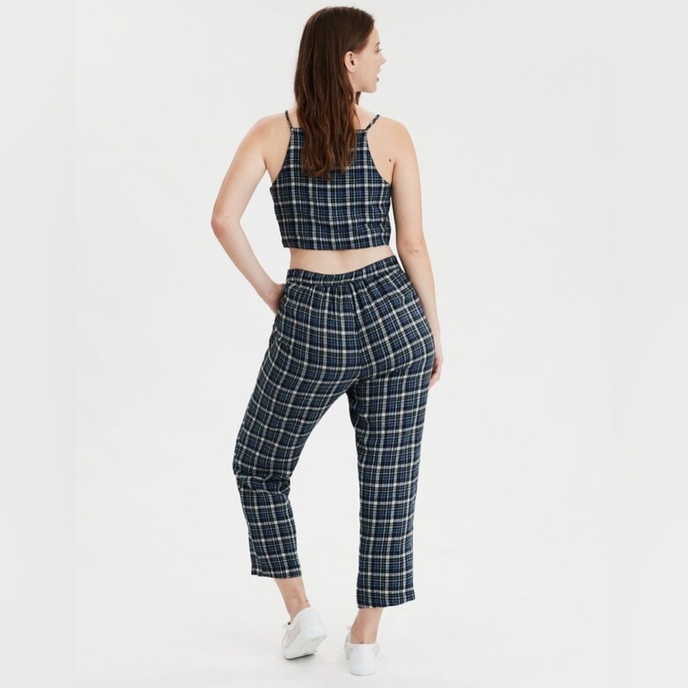 American Eagle Women Blue Plaid High Neck Crop Top.Size- S - Picture 5 of 8